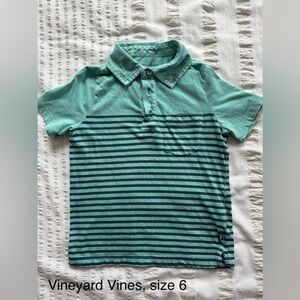 Vineyard Vines Boys' Teal Striped Polo Shirt - size 6